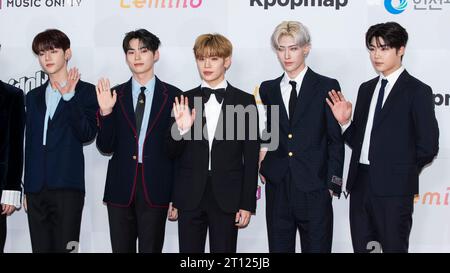 Incheon, South Korea. 10th Oct, 2023. South Korean boy band Zerobaseone, attend a red carpet during the '2023 The Fact Music Awards' in Incheon, South Korea on October 10, 2023. (Photo by: Lee Young-ho/Sipa USA) Credit: Sipa USA/Alamy Live News Stock Photo