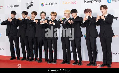 Incheon, South Korea. 10th Oct, 2023. South Korean boy band Xikers, attend a red carpet during the '2023 The Fact Music Awards' in Incheon, South Korea on October 10, 2023. (Photo by: Lee Young-ho/Sipa USA) Credit: Sipa USA/Alamy Live News Stock Photo