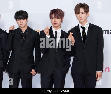 Incheon, South Korea. 10th Oct, 2023. South Korean boy band Xikers, attend a red carpet during the '2023 The Fact Music Awards' in Incheon, South Korea on October 10, 2023. (Photo by: Lee Young-ho/Sipa USA) Credit: Sipa USA/Alamy Live News Stock Photo