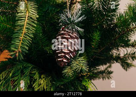 Old New Year's toys in the form of cones, snowflakes. High quality photo Stock Photo