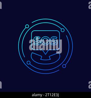 SOS signal in the phone icon, linear design Stock Vector