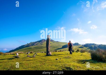 A prehistoric dolmen one spring morning on top of Monte Adarra in Urnieta, near San Sebastian. Gipuzkoa, Basque Country Stock Photo