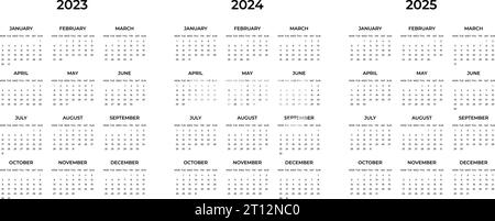 Calendar 2024 Start Monday 2025 and 2023 planner template Stock Vector