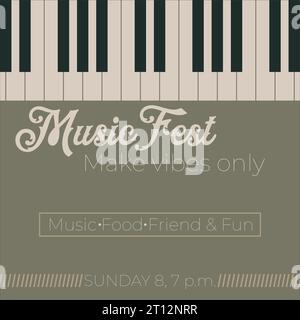 Music party festival template design with piano keys. musical poster or flyer, social media post. Stock vector illustration Stock Vector