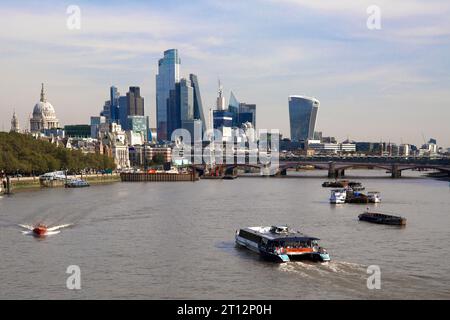 City of London Skyline and River Thames Viewed from Waterloo Bridge Stock Photo