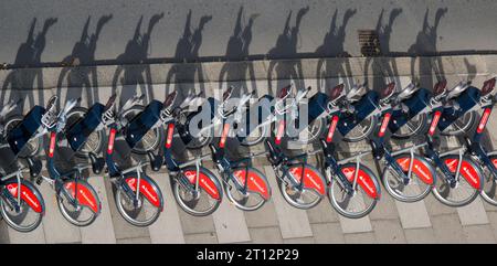 Santander Bicycle Rack Thames Embankment Waterloo Bridge London Stock Photo