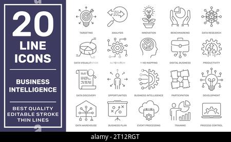 Set of business icons, teamwork, working, management. Business Intelligence vector icons. Editable Stroke. EPS 10 Stock Vector
