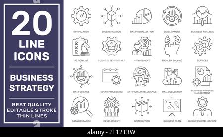 Business strategy line icons. Set of development, science, technology, creativity, success and more. Editable stroke. EPS 10 Stock Vector