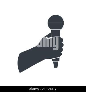 reporter holding a microphone icon; reporting news, ininterview concept -vector illustration Stock Vector