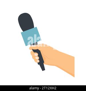 reporter holding a microphone; reporting news, ininterview concept -vector illustration Stock Vector