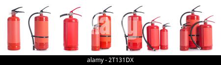 Set of fire extinguishers isolated on white Stock Photo