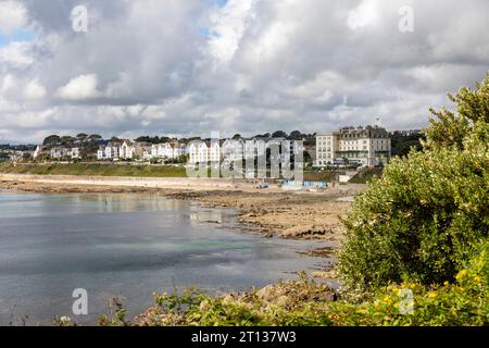 Sept 2023, View of Falmouth Bay and Falmouth Castle beach from Pendennis castle,Cornwall,England,UK Stock Photo