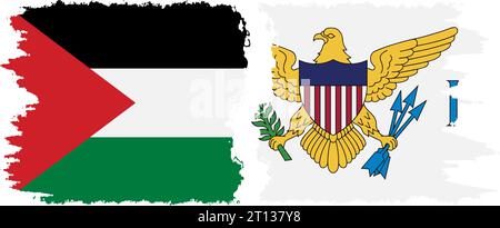 United States Virgin Islands and Palestine grunge flags connection, vector Stock Vector