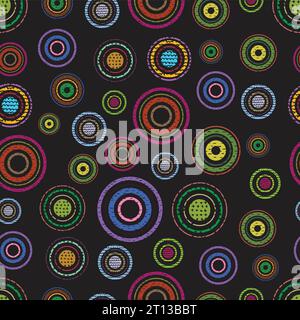 circles rough colorful black seamless pattern vector Stock Vector