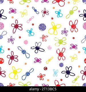 flowers crayon colorful doodle seamless pattern vector Stock Vector