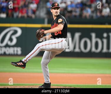 Baltimore Orioles pitcher Dean Kremer (64) during an MLB regular season  game against the Baltimore Orioles, Monday, June 14th, 2021, in Cleveland.  (Brandon Sloter/Image of Sport) Photo via Credit: Newscom/Alamy Live News