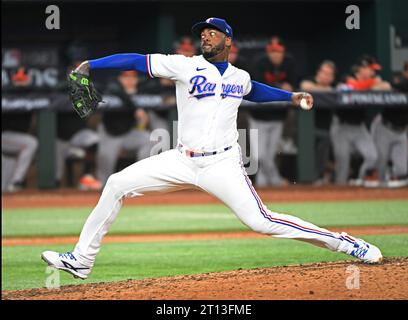 Texas Rangers pitcher Aroldis Chapman (45) reacts against the New York Mets  during the ninth inning of a baseball game on Tuesday, Aug. 29, 2023, in  New York. The Rangers won 2-1. (