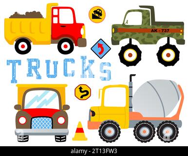 vector set of trucks cartoon Stock Vector