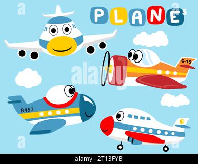 Vector set of funny planes cartoon with clouds Stock Vector