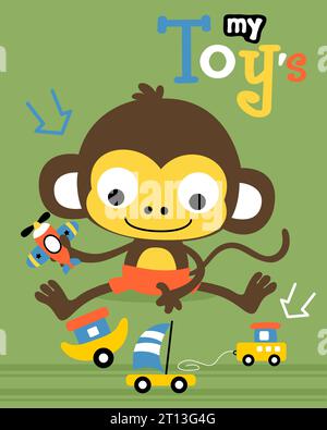 Vector cartoon of little monkey with it toys Stock Vector