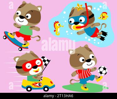 Vector set of kittens cartoon in different sport activity Stock Vector