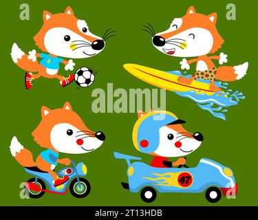 Vector set of fox cartoon in different activities Stock Vector