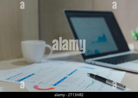 Market Report and Statistics Analyzing Financial Data and Trends for Business Graphs and Charts Growth and Investment Strategies Stock Photo