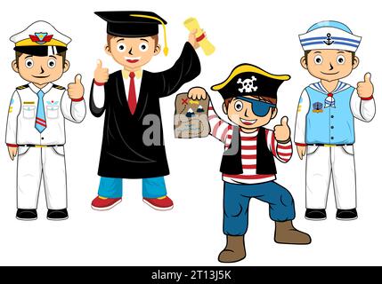 Set of boy cartoon in different costume. Vector cartoon illustration Stock Vector
