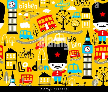 Seamless pattern vector of London city elements cartoon Stock Vector