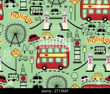 Seamless pattern vector with London city elements cartoon Stock Vector