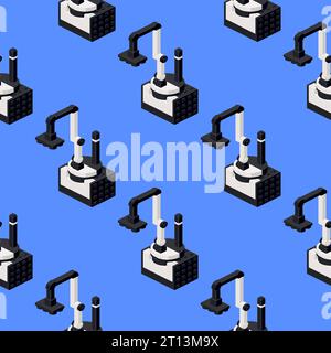 Pattern of a robot in isometry on a blue background. Vector Stock Vector