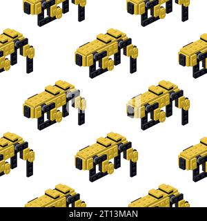 Pattern of modern robotic dogs in isometry on a white background. Vector Stock Vector