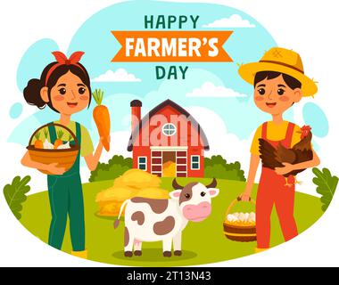 Happy Farmers' Day Vector Illustration on December 23 Rice Fields and Farmers Suitable for Poster or Landing Page in Flat Cartoon Background Design Stock Vector