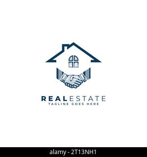 House And Property Dealer With Handshake Marketing Vector Logo Design, Real Estate Business Logo Stock Vector
