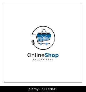 Online shop logo, shopping cart and bag logo design for E-commerce business, online shopping store logo. Stock Vector