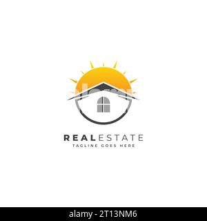 Real Estate Vector logo Template with Sun and Roof Icon -  simple round shape logo for property business. Stock Vector