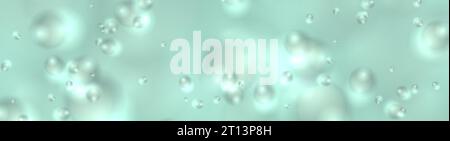 Green cyan bokeh lights particles abstract background. Vector glowing shiny banner design Stock Vector