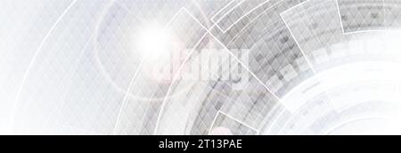 Grey and white abstract technology HUD gear banner. Futuristic vector background Stock Vector
