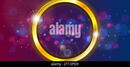 Blue and purple bokeh abstract background with golden circle. Vector design Stock Vector