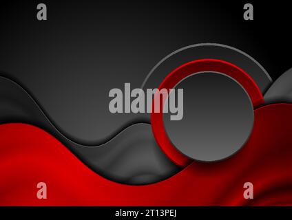 Red black smooth waves and circles abstract corporate background. Vector design Stock Vector
