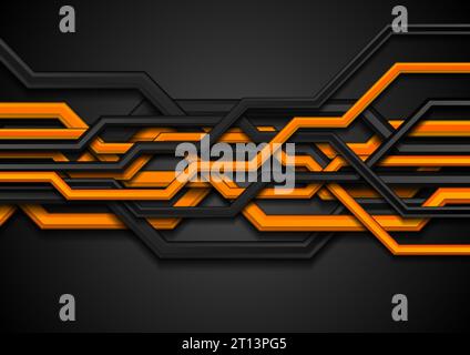 Orange and black 3d circuit board lines abstract tech background. Vector design Stock Vector
