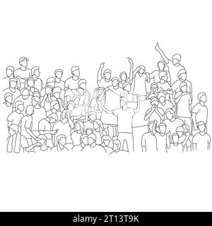crowd people on stadium illustration vector hand drawn isolated on white background Stock Vector