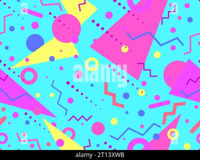 Memphis seamless pattern with geometric shapes in 80s and 90s style. Geometric shapes of different shapes and colors. Design of promotional products, Stock Vector