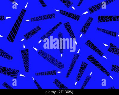 Seamless pattern with black silhouettes of candles with white fire.  Hanukkah and New Year holiday design for wallpapers, greeting cards and banners. Stock Vector