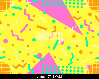 Geometric seamless pattern with memphis elements in 80s style. Colorful geometric pattern. Design of promotional products, wrapping paper and printing Stock Vector