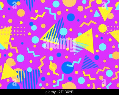 80s seamless pattern with geometric shapes in memphis style. Circles and triangles. Colorful abstract background for printing on promotional items, ba Stock Vector