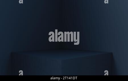 3D rendering of empty space for product display. square pedestal, dark blue background Stock Photo