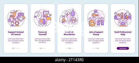Walkthrough codependent relationship with line icons concept Stock Vector