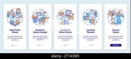 Walkthrough codependent relationship with multicolor icons Stock Vector