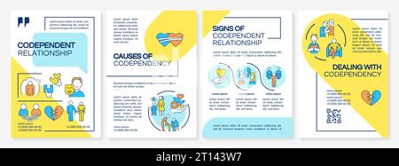 Brochure with colorful codependent relationship linear icons Stock Vector